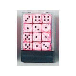 Koplow Würfel Swirl: Deluxe ice-pink/schwarz (36er-Set in Acrylbox, 12mm)