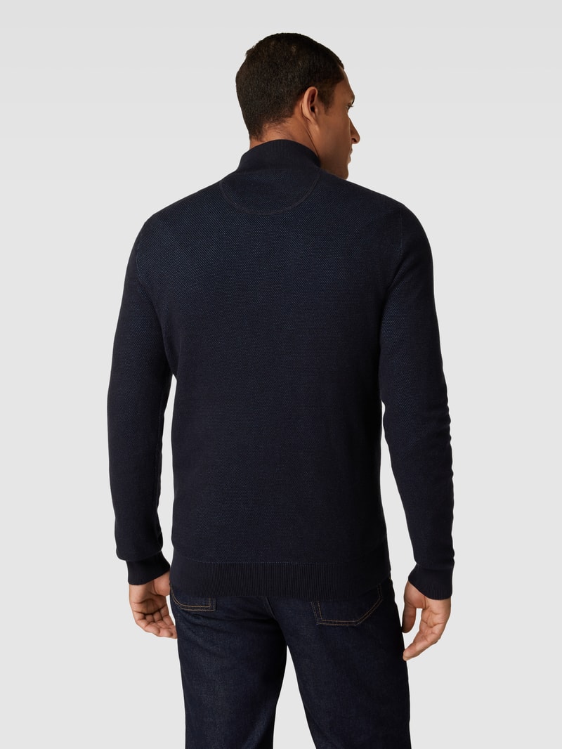 Strickpullover mit Troyer-Kragen und Reißverschluss in marineblau