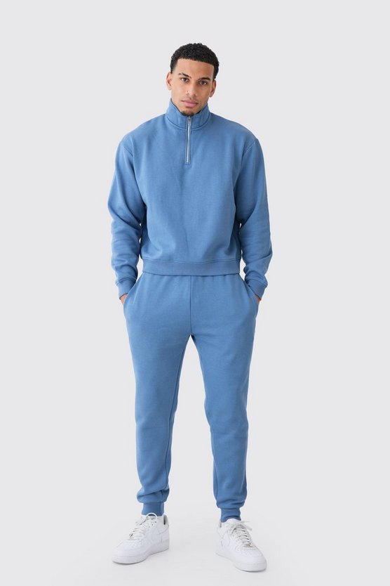 Kastiger Oversize Sweatshirt-Trainingsanzug mit 1/4 Reißverschluss