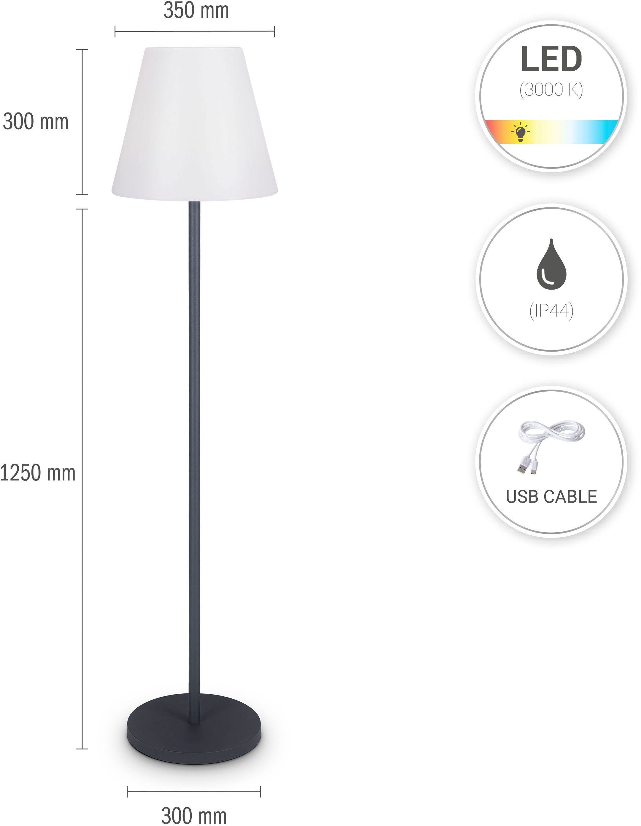 Paco Home Stehlampe JEN, LED fest integriert, In Und Outdoor LED Aufladbar IP44 Akku Garten Terrasse Wasserdicht