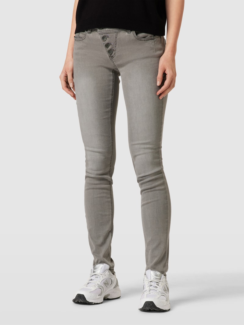 Jeans mit Label-Detail Modell 'Malibu' in hellgrau