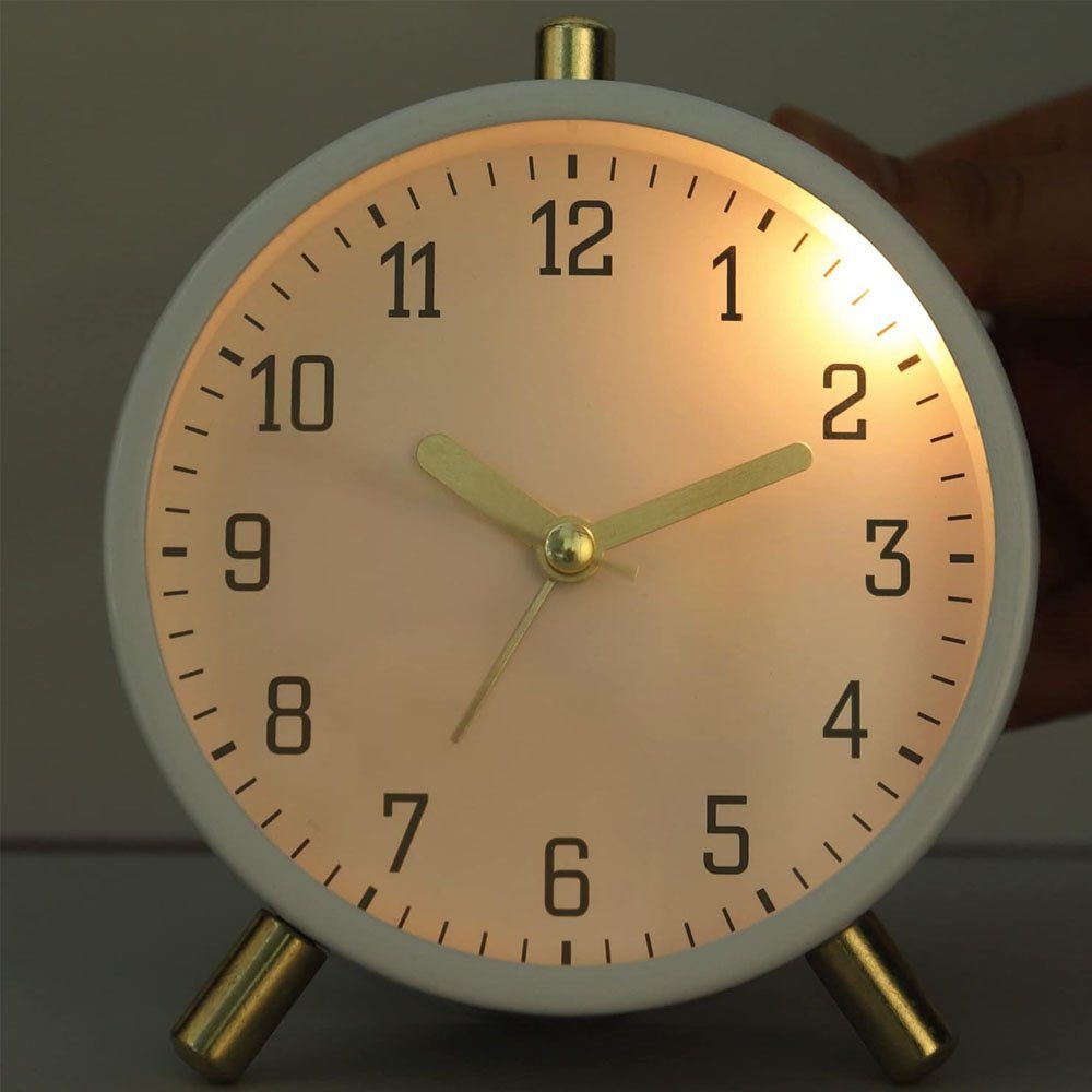 Sarfly Glockenwecker Metall Wecker Analog ohne Ticken, Lautlos Wecker mit Licht,Moderne Einfache Deko Tischuhr Schlafzimmer Nachttisch