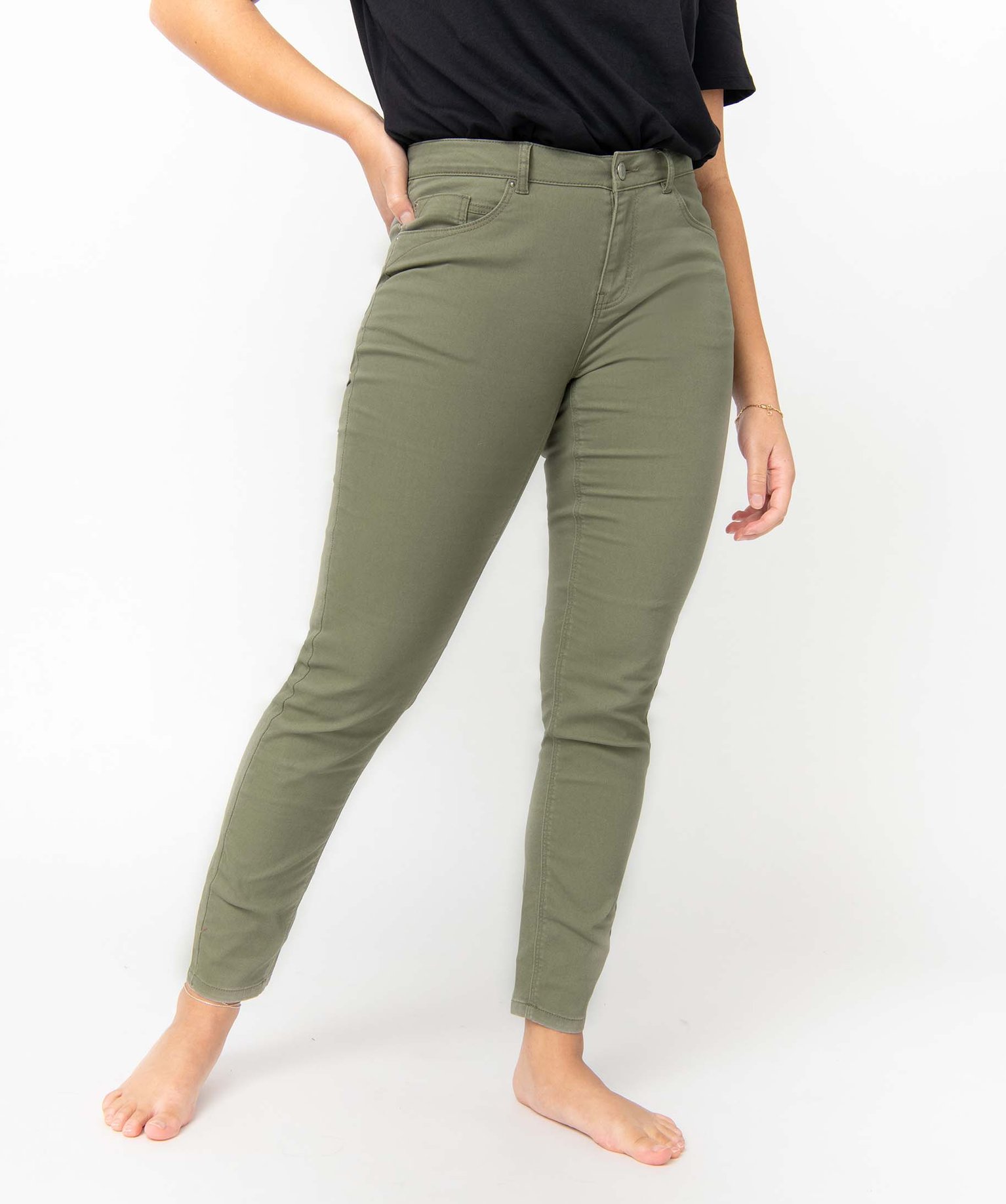 Pantalon femme coupe Slim taille normale vert clair | GEMO