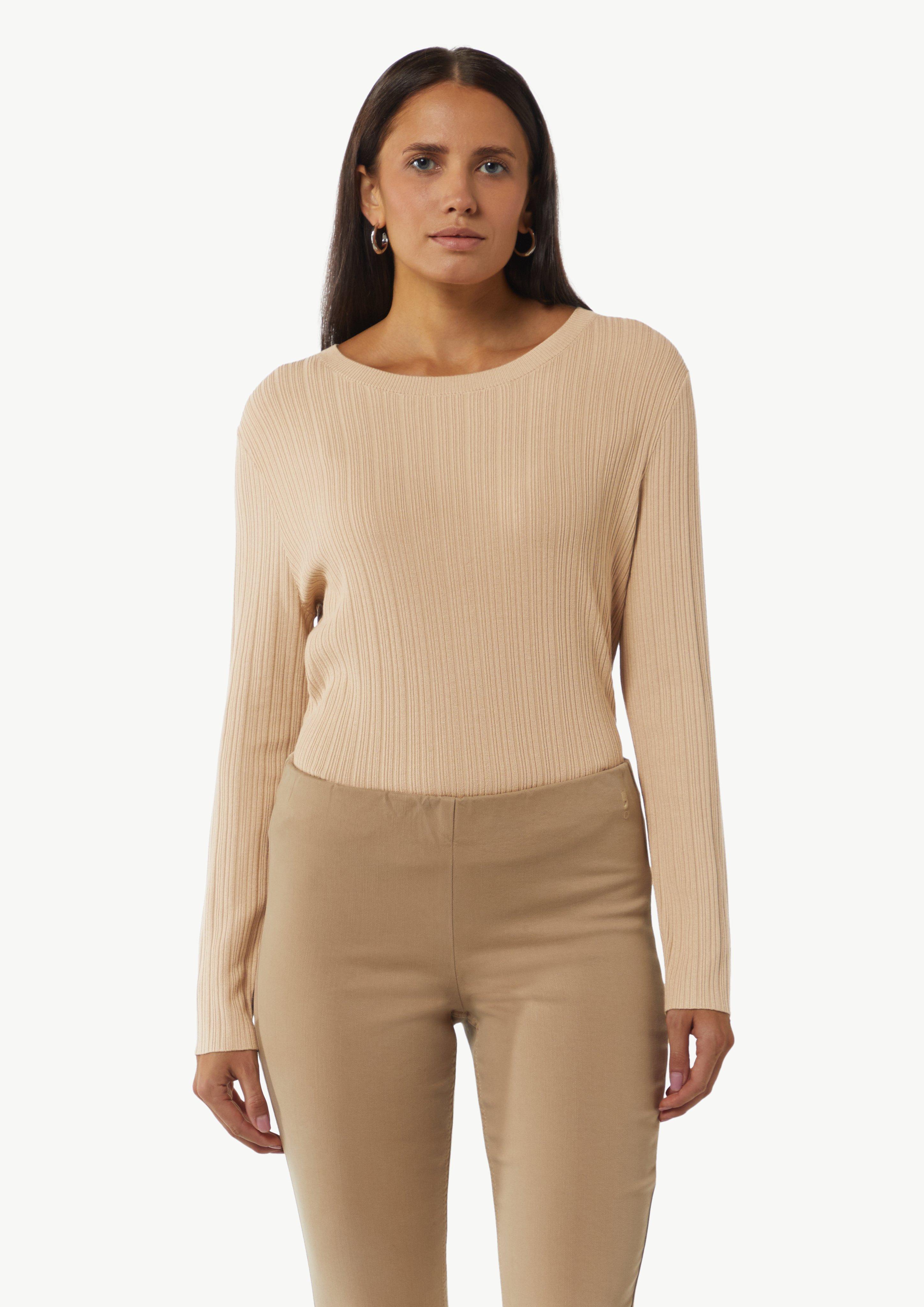 Gerippter Feinstrickpullover aus Viskosemix - sandstein