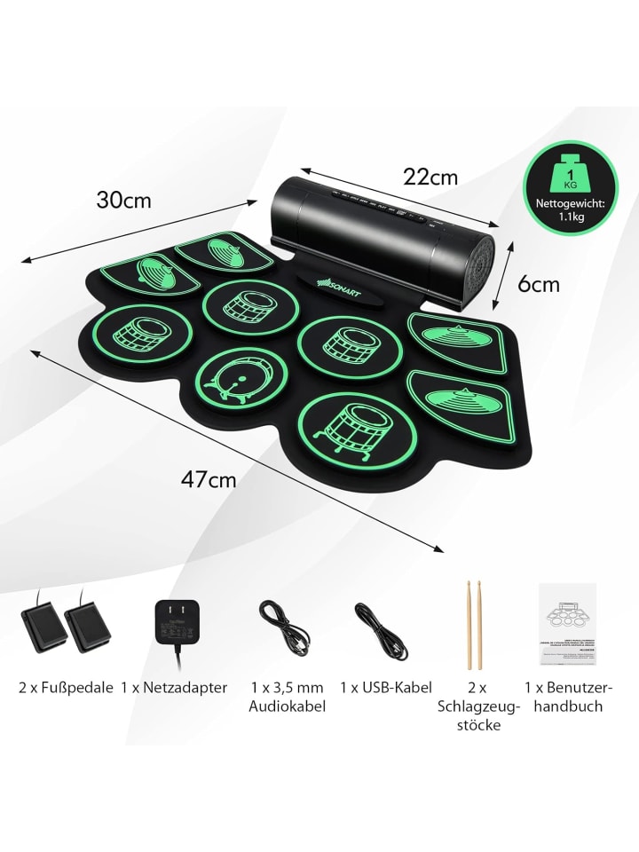 COSTWAY 9 Pads E-Drum in Schwarz günstig kaufen 47 cm