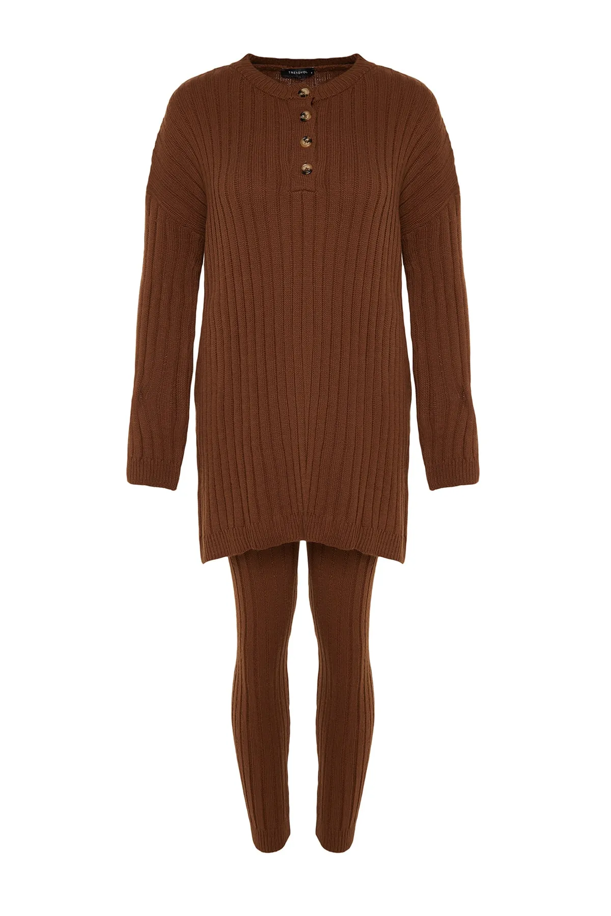 Trendyol Collection  Dunkelbraunes Strickoberteil- und -unterteil-Set aus Cordhose TWOAW22AU0039