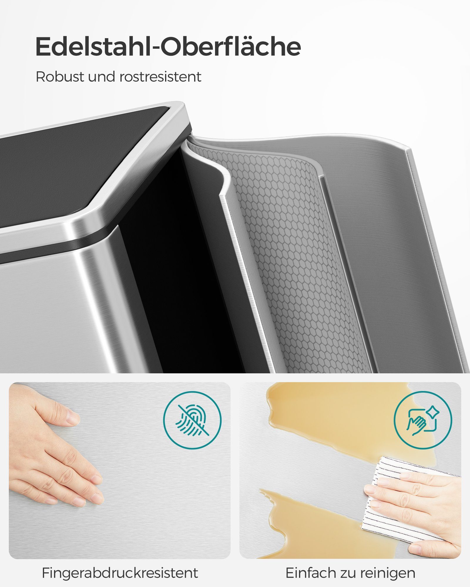 SONGMICS Mülleimer Mülltrennsystem, mit 2 Fächern, 2 x 30 L, Küche