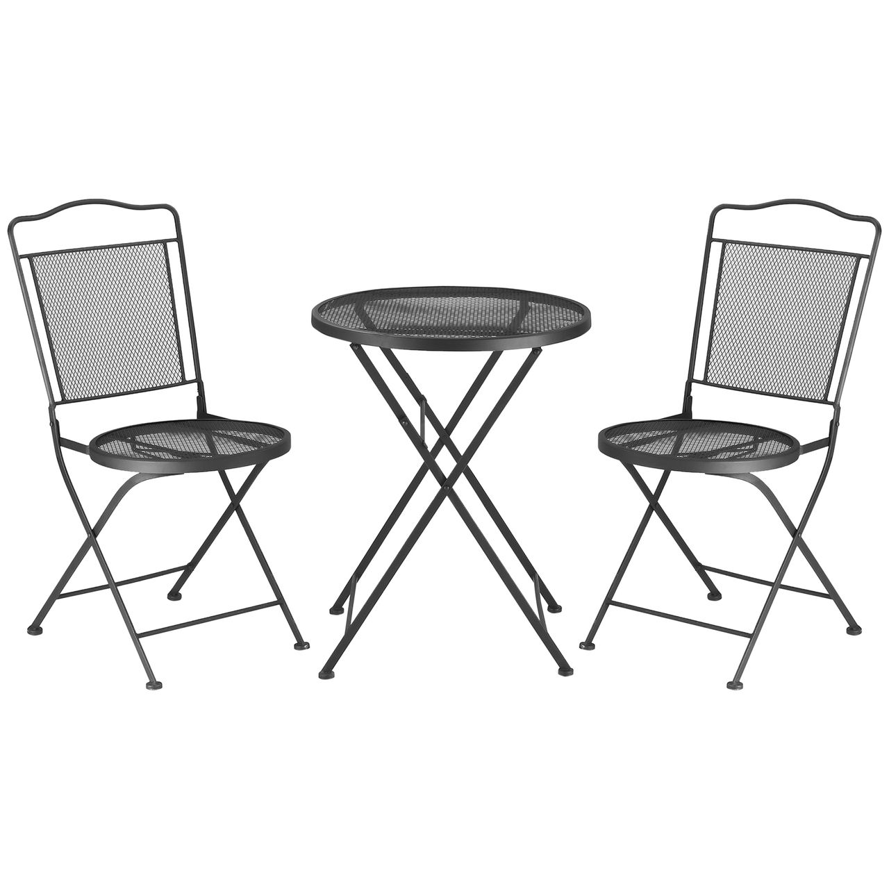 Outsunny Sitzgruppe 3-teilige Essgruppe Bistro-Set Gartenmöbel-Set Balkonmöbel Set 1 Tisch 2 Stühle mit Schirmloch Terrasse Metall Schwarz