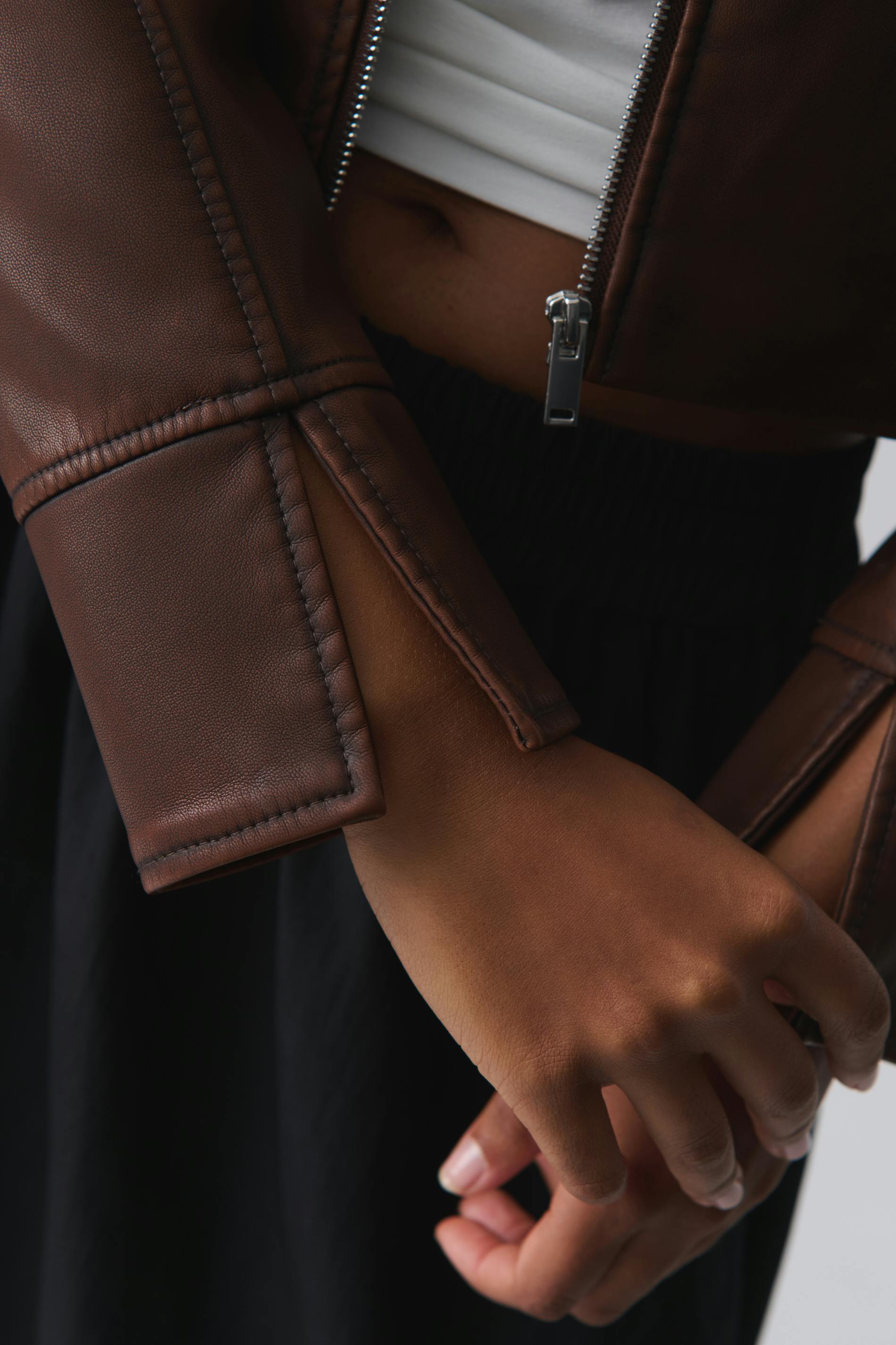 Distressed pu zip jacket