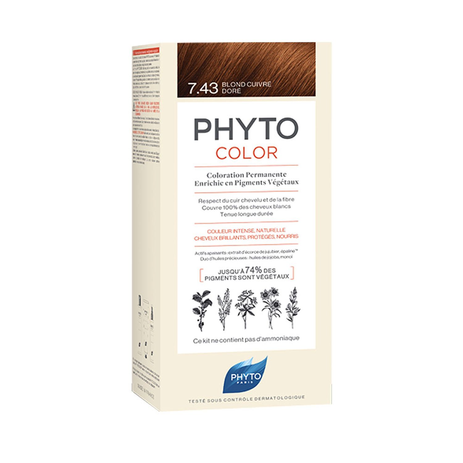 Phyto Phytocolor Coloration Permanente 7.43 Blond Cuivré Doré - Cheveux Colorés Ou Blancs
