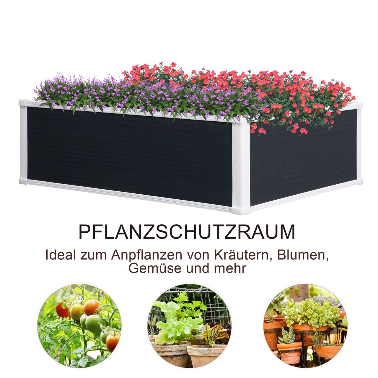 Outsunny Pflanzkasten Hochbeet mit Drainagefunktion für Gemüse, Kräuter Grau