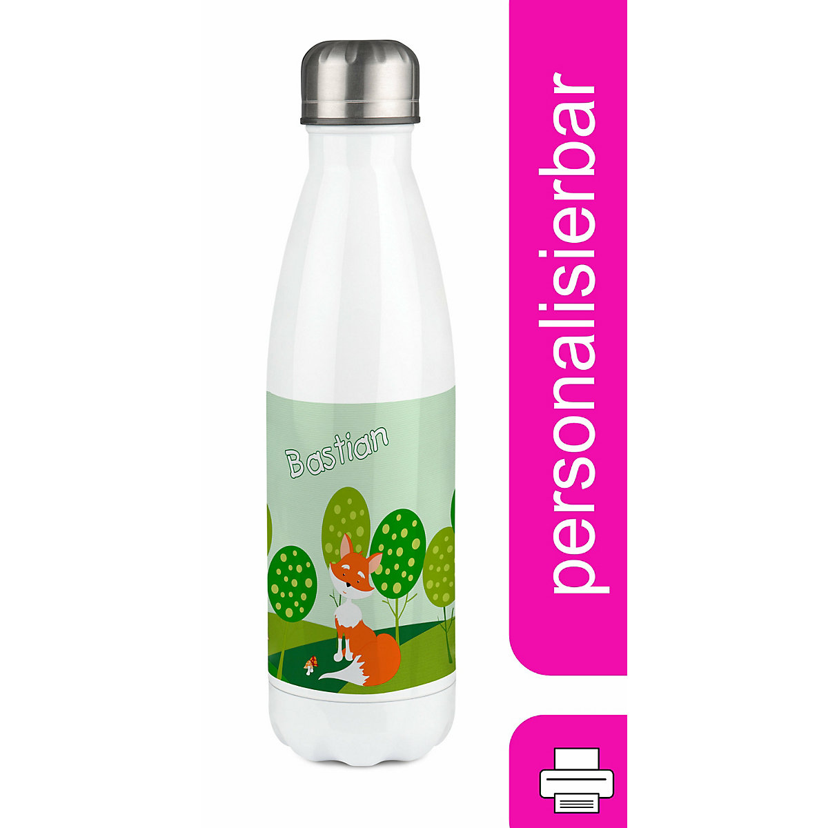 Edelstahl Kinder Thermoflasche / Trinkflasche bunt Fuchs Spülmaschinenfest, Auslaufsicher, Bruchfest, Doppelwandig, Für Heißgetränke geeignet, Mit Deckel, Isoliert