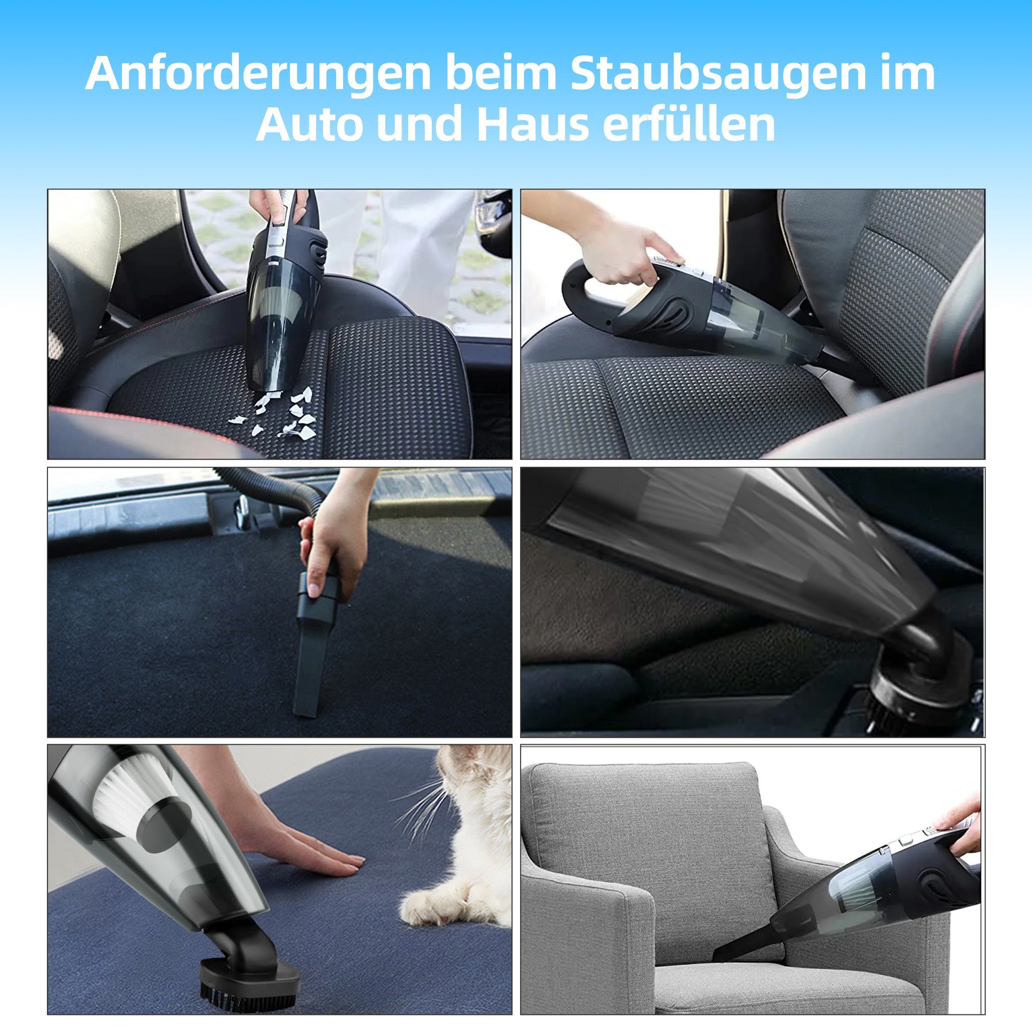 CkeyiN Akku-Handstaubsauger für Haus/Auto Kabellos Nass-Trocken-Nutzung Staubsauger, 120,00 W, mit Beutel, 20 Min. Laufzeit