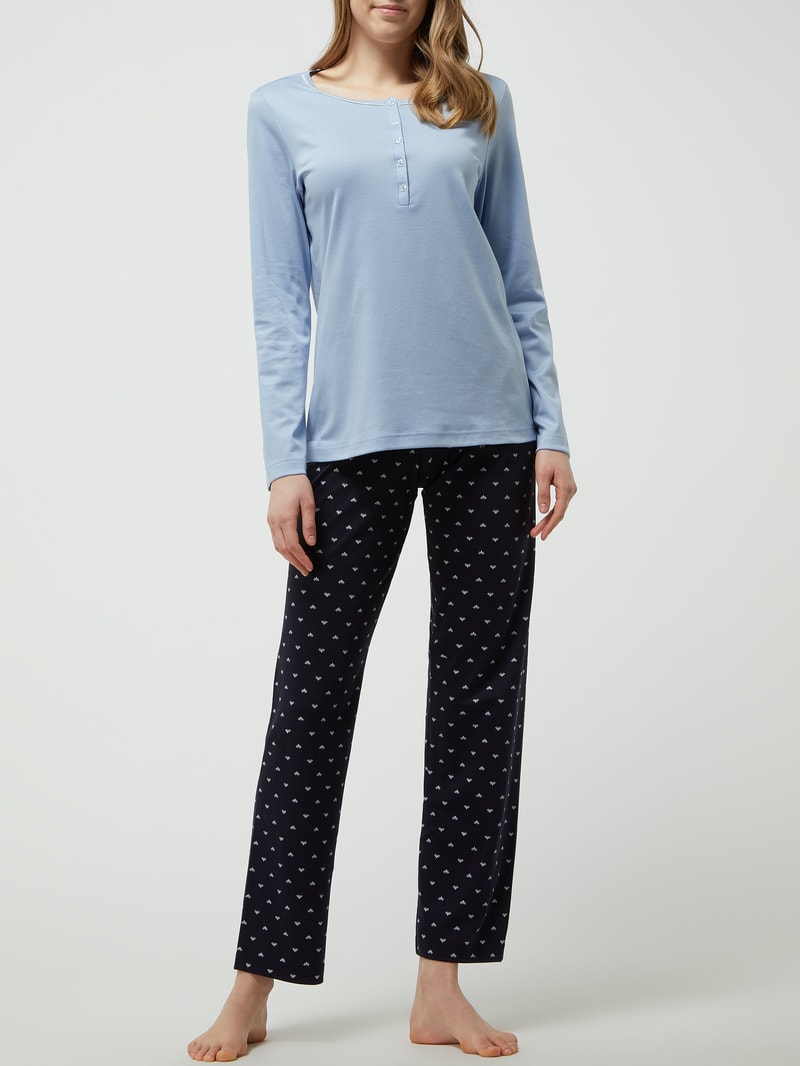 Modern Fit Pyjama aus Supima-Baumwolle Modell 'Night Lovers' in dunkelblau