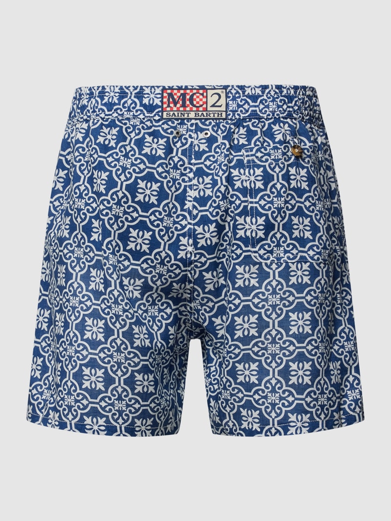 Badehose aus Leinen mit Allover-Muster Modell 'GUSTAVIA' in marineblau