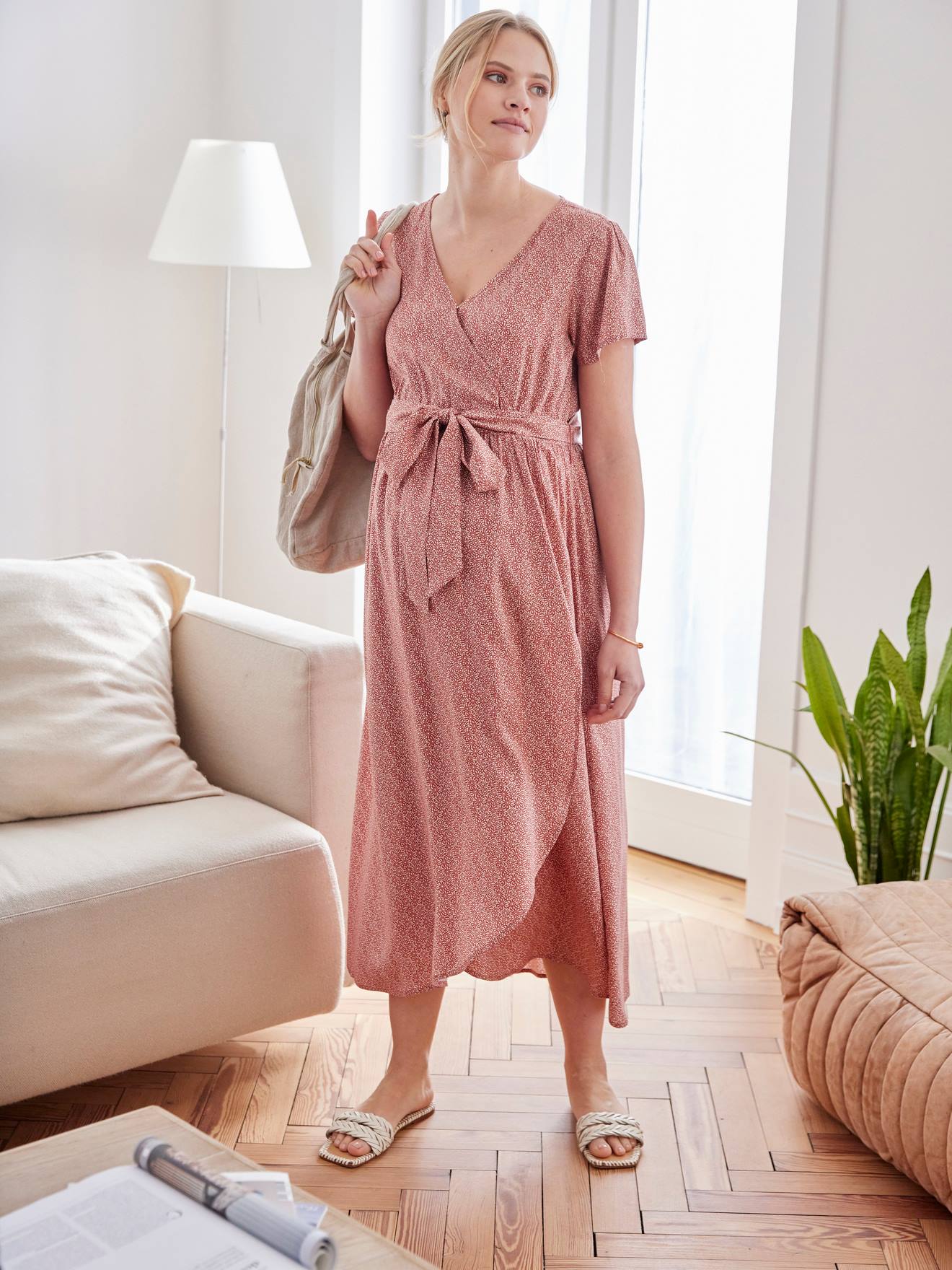 Vertbaudet Kleid mit Bindegürtel, Schwangerschaft & Stillzeit - ziegel