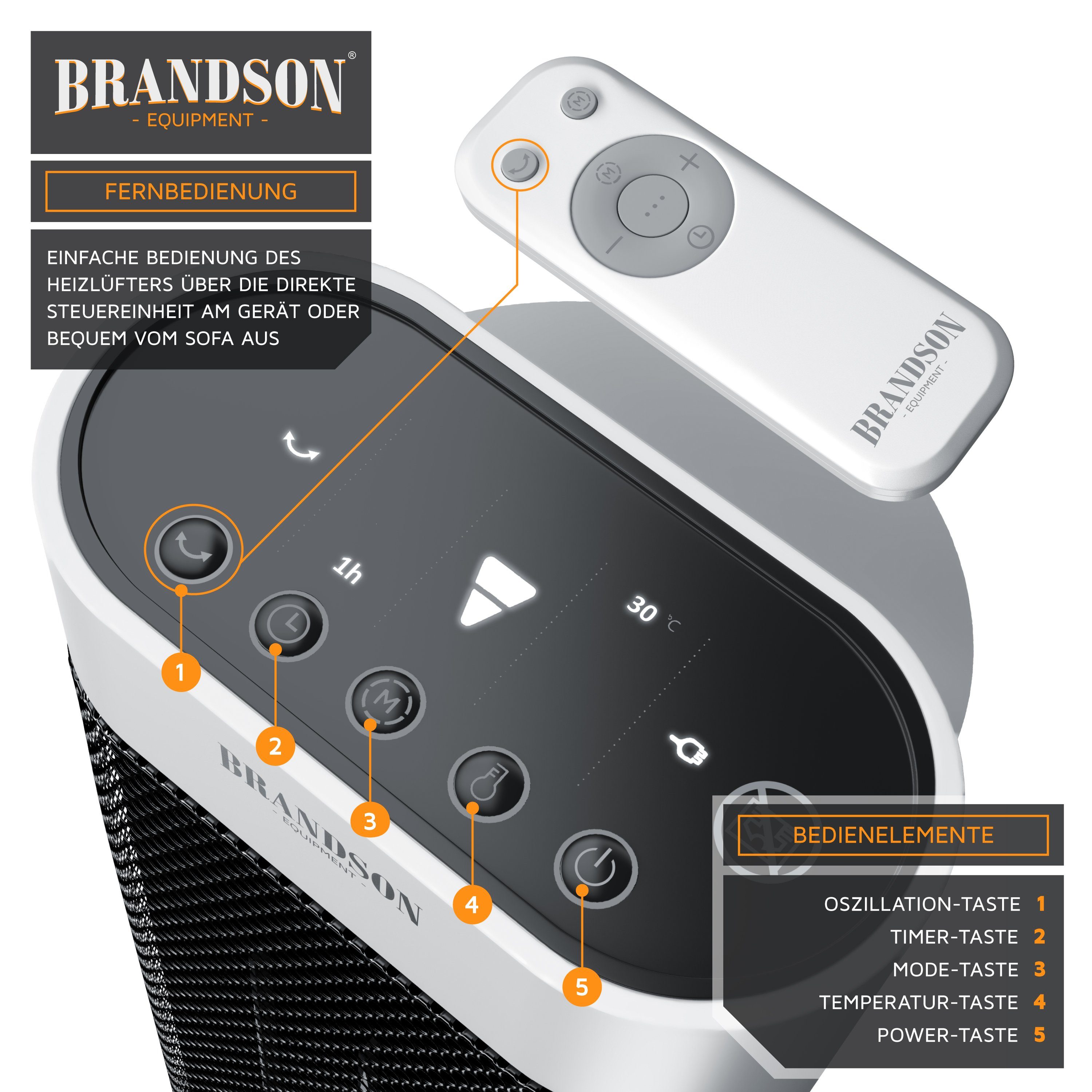 Brandson Keramikheizlüfter, 2000 W, Timer, Fernbedienung, einstellbare Temperatur, Badezimmer Heizung