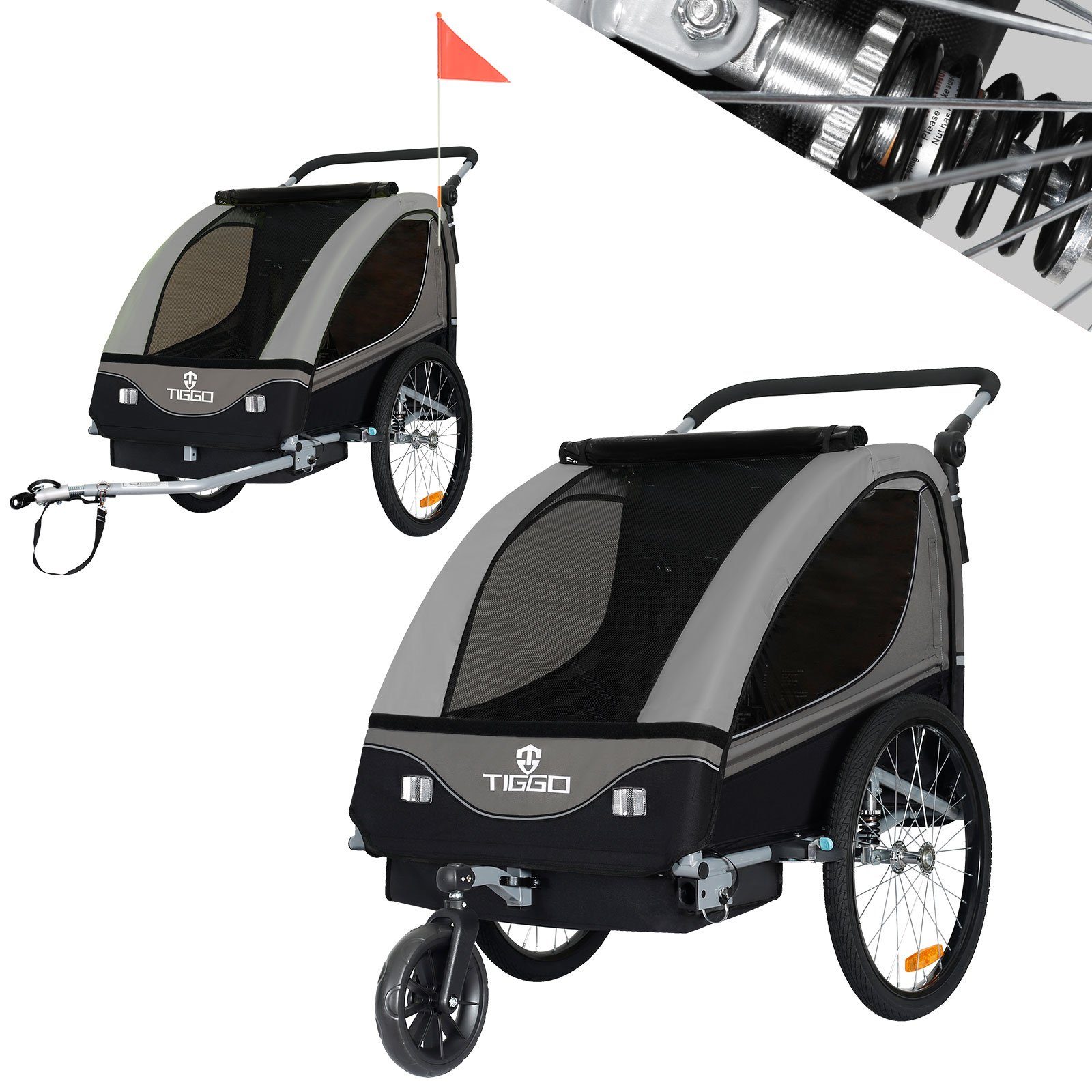 TIGGO Fahrradkinderanhänger TIGGO Kinderanhänger 2 in 1 Kinderfahrradanhänger Fahrradanhänger, für 1-2 Kinder inkluve Joggerkit