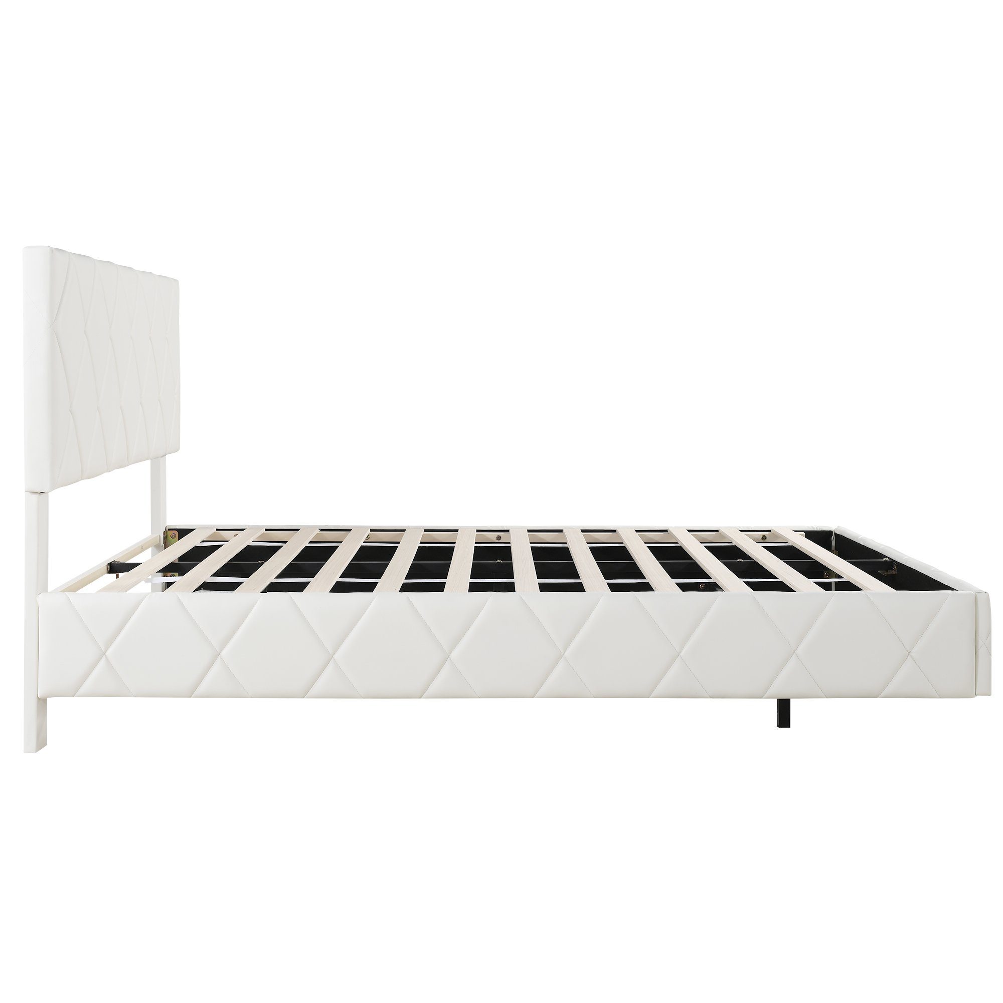 Flieks Polsterbett, LED Doppelbett Schwebebett 140x200cm Kunstleder Kopfteil hochstellbar