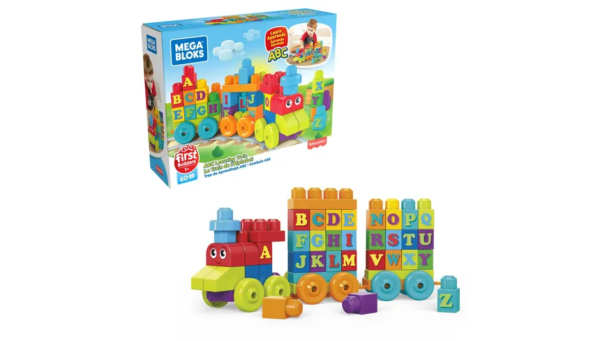 Mega Bloks ABC Lernzug (60 Teile), Steck-Bausteine, Bauklötze, Lernspielzeug