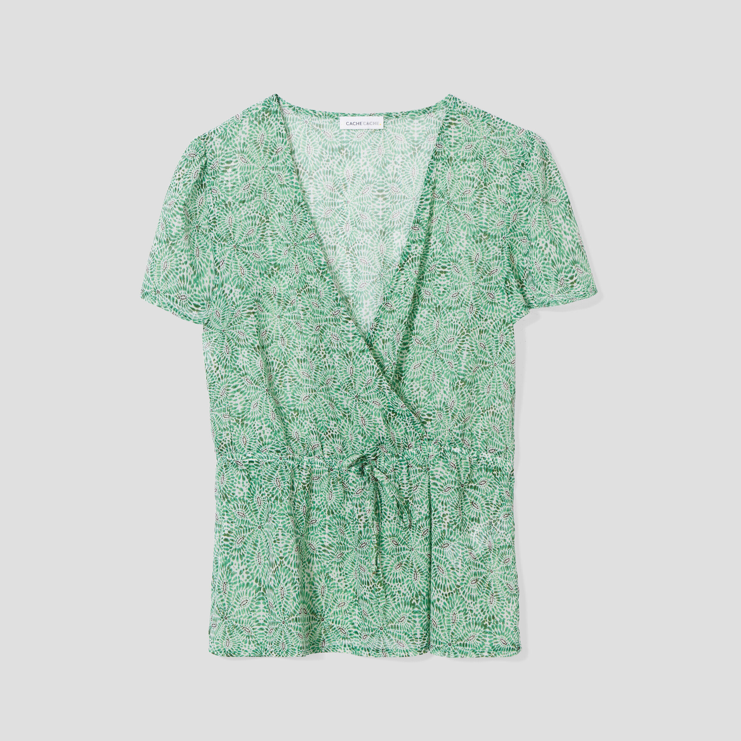Blouse cintrée col cache-coeur vert femme | Cache Cache