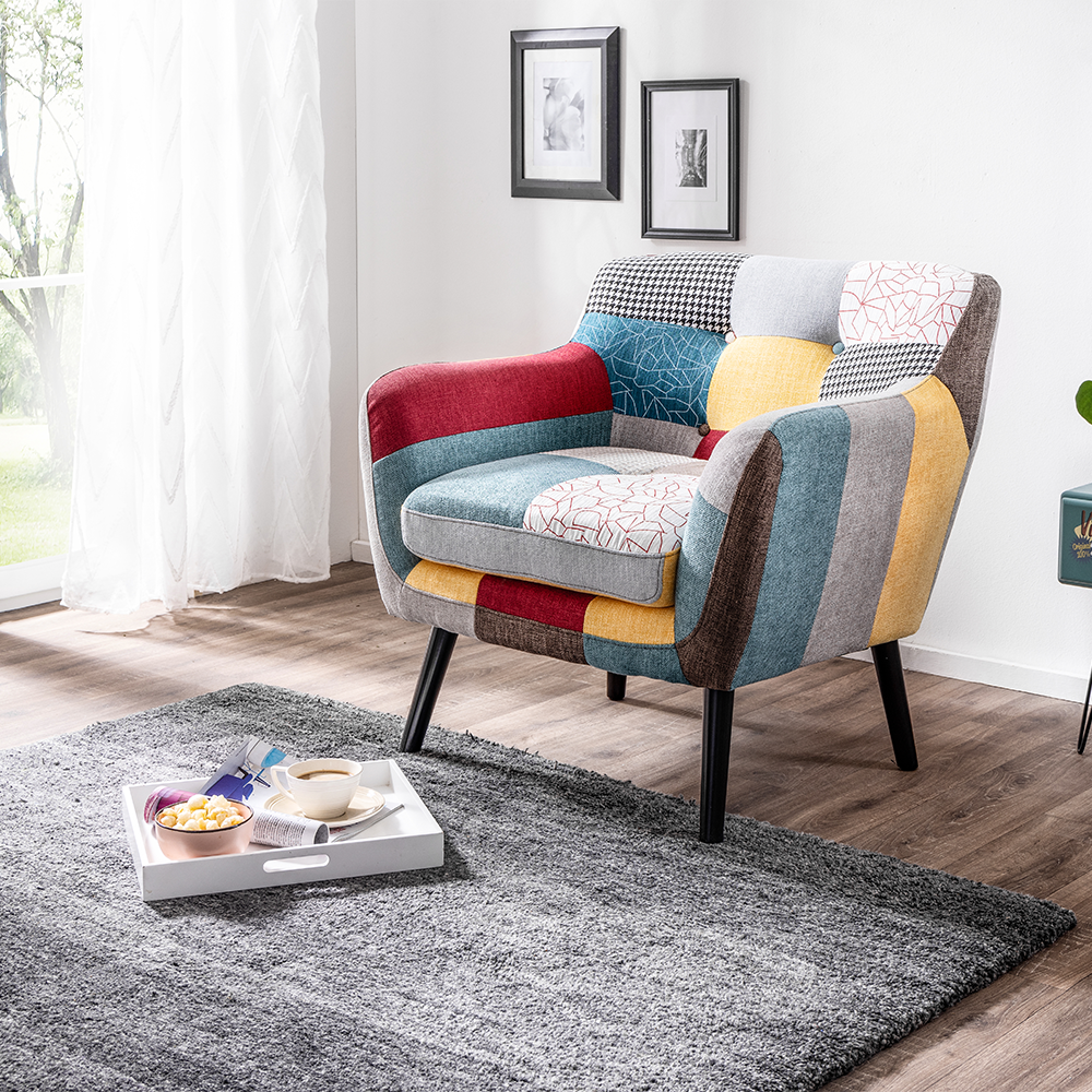 Trendstabil Skandinavischer Sessel Stoffbezug Patchwork mehrfarbig