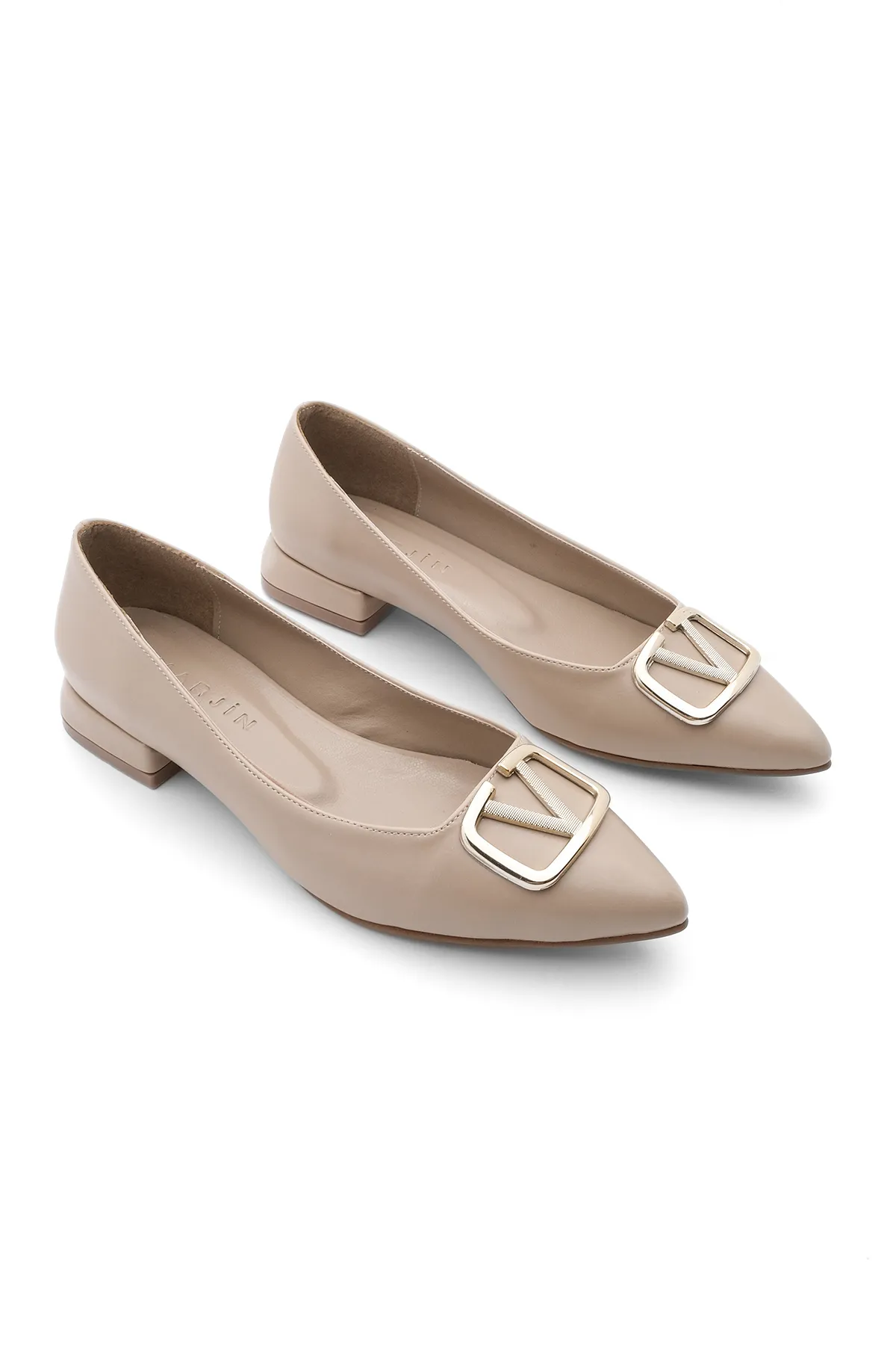 Marjin  Ballerinas mit spitzer Spitze und Schnalle für Damen Porek Beige