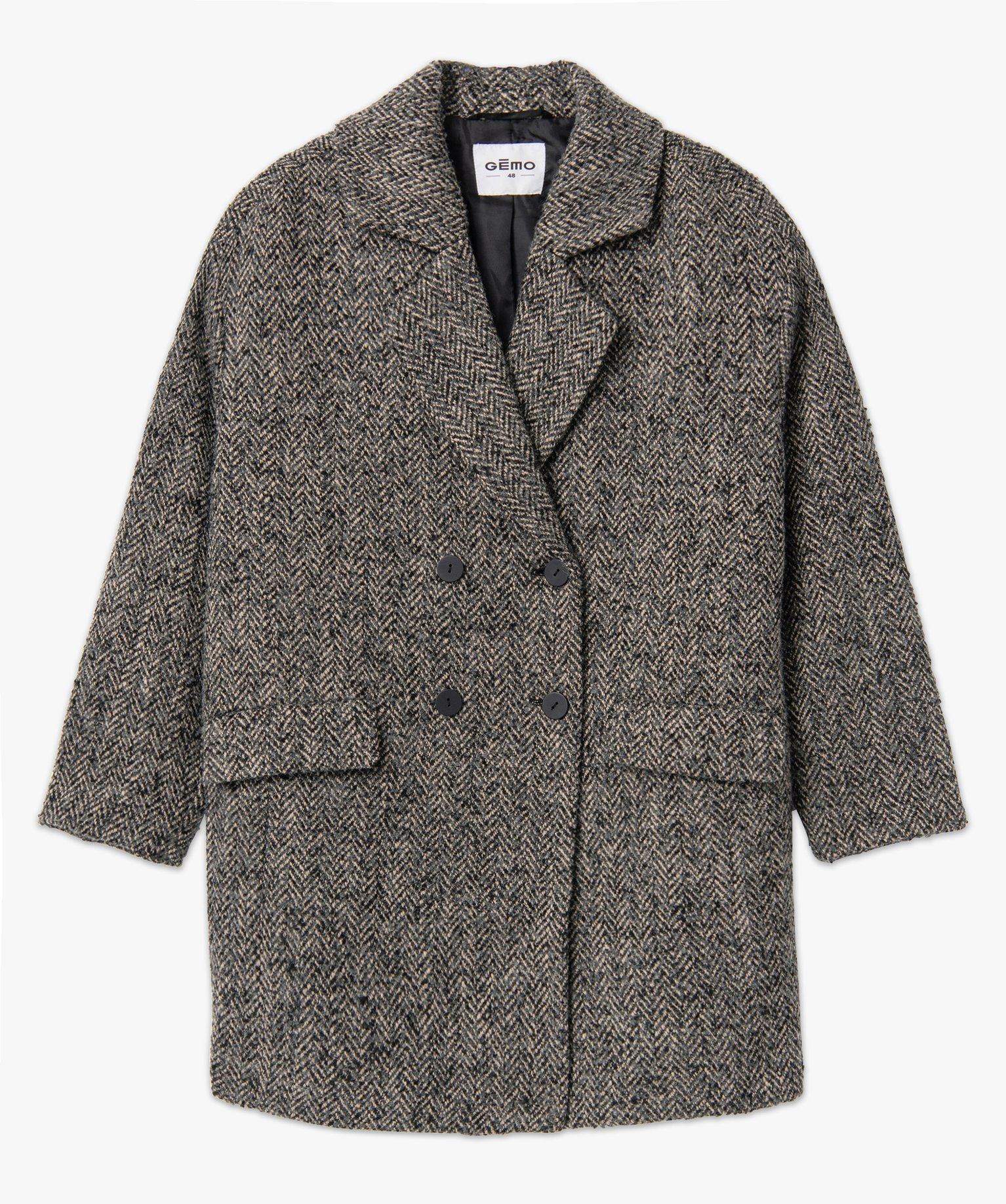 Manteau femme grande taille mi-long à chevrons beige | GEMO