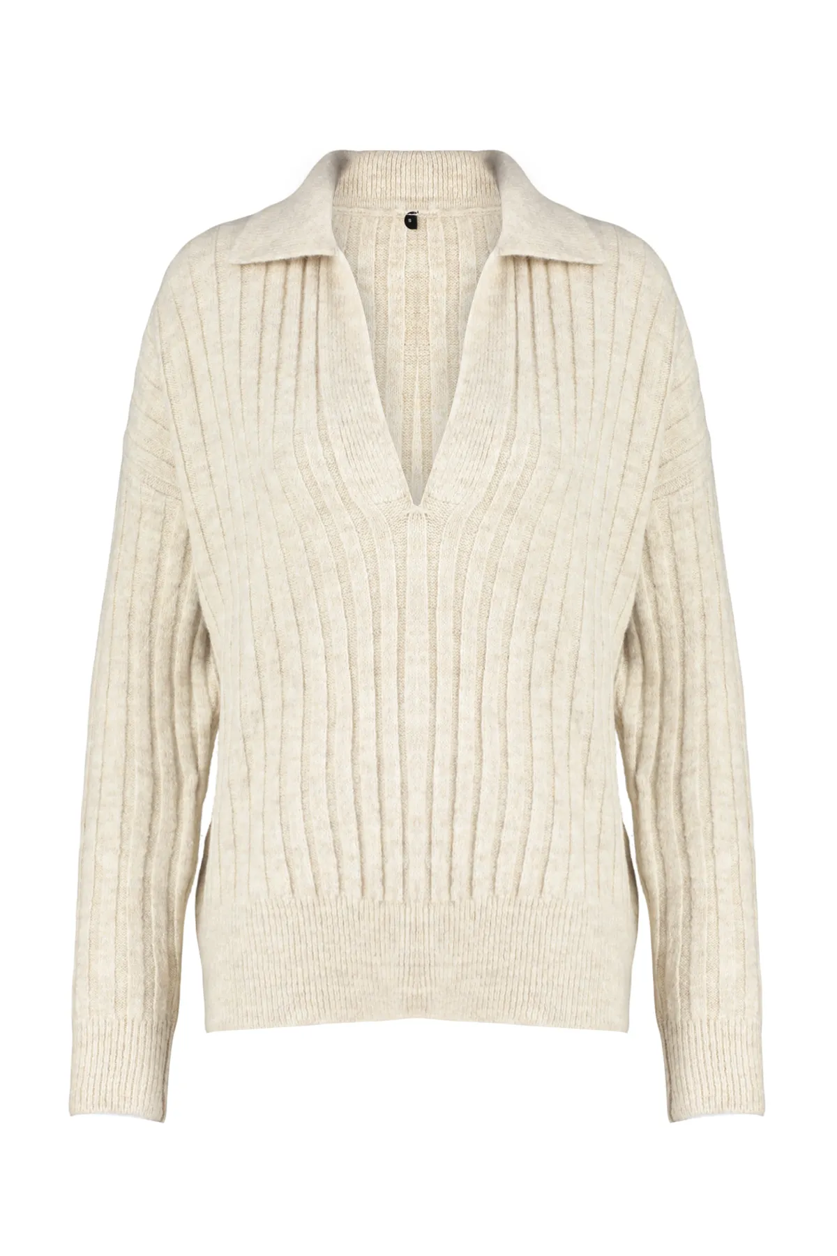 Trendyol Collection  Steinfarbener, weich strukturierter Strickpullover mit Polokragen TWOAW24KZ00678