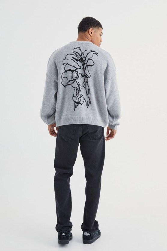 Kastiger Strickpullover mit Blumen-Print