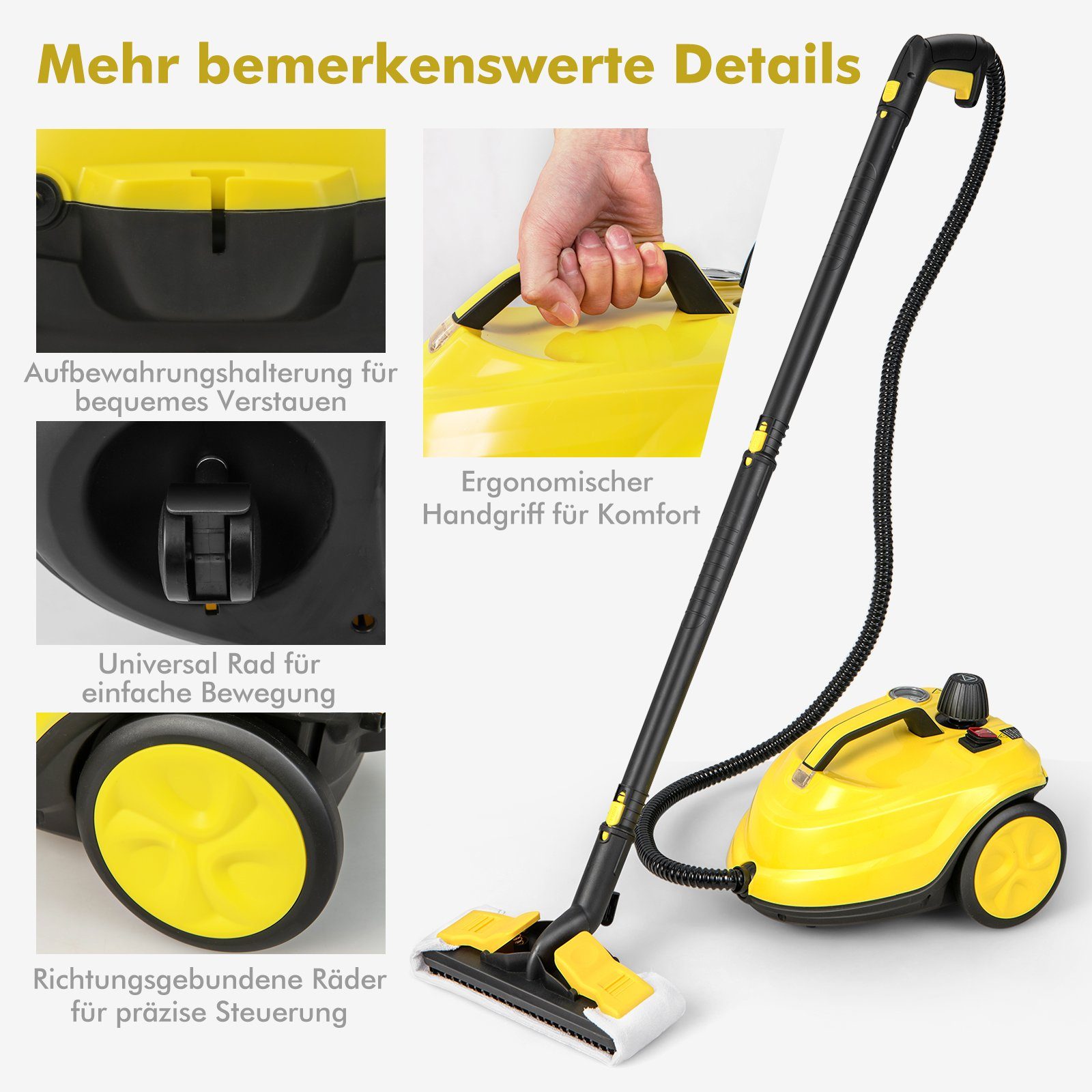 COSTWAY Dampfreiniger, 2000,00 W, 1,8 L Tank, 13 Zubehörteile, bis 108m²