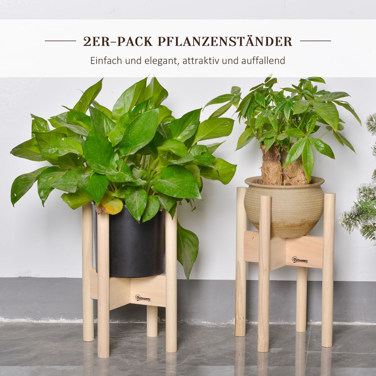 Outsunny Blumenständer 2er Set aus Holz Pflanzenständer Set