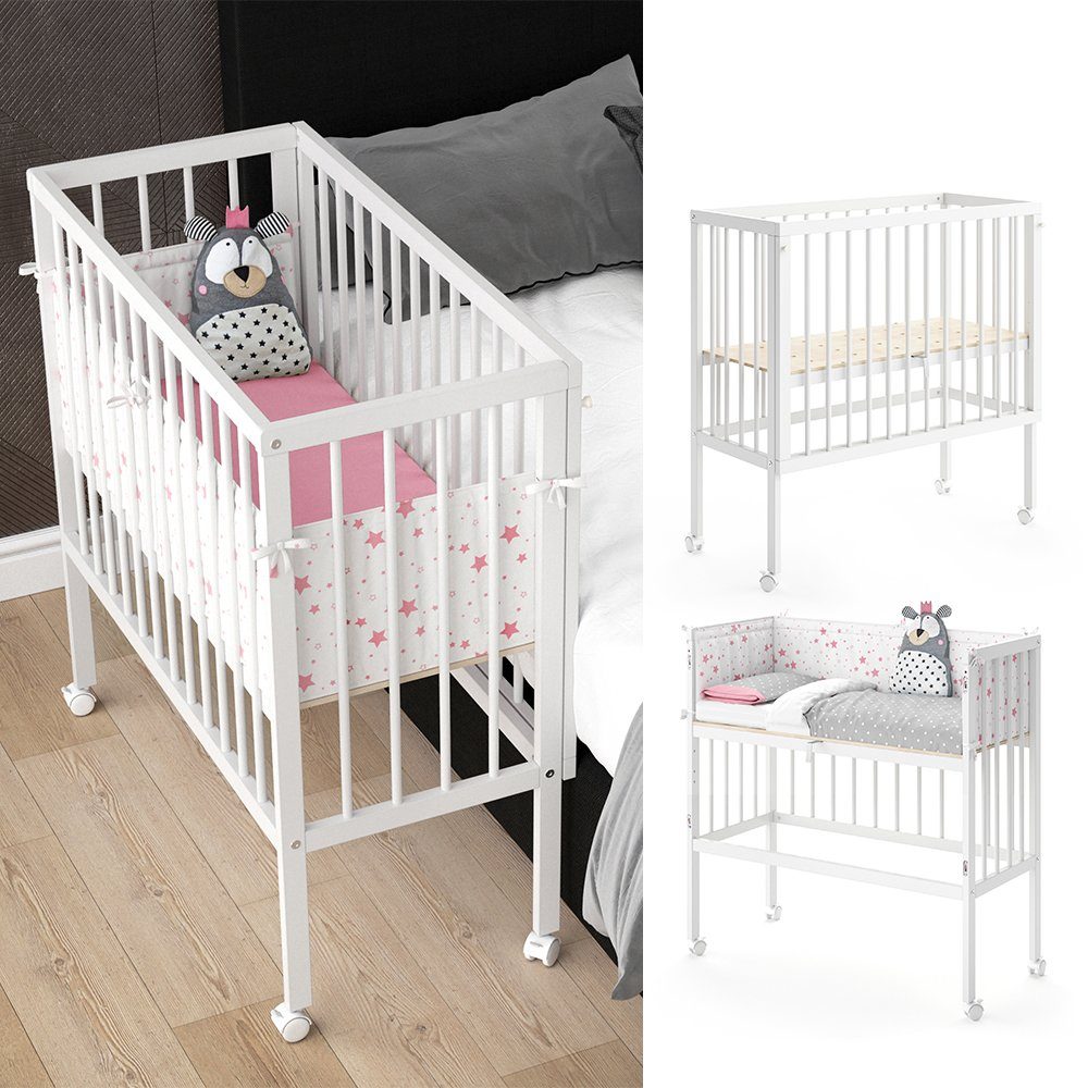 VitaliSpa® Beistellbett Babybett Stubenbett 2 Seitenteile SOPHIE Weiß