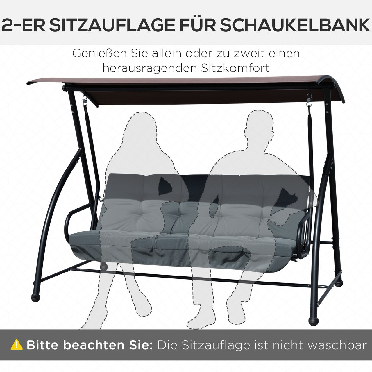 Outsunny Auflagen-Set für Hollywoodschaukel 170 cm Stuhlkissen Schaukelauflage Sitzkissen Gartenschaukel Gartenpolster Rückenkissen Seitenkissen Dunkelgrau