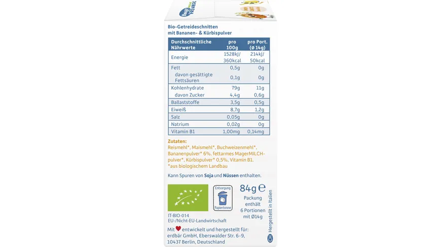 Freche Freunde Bio Knusper-Schnitte Banane & Kürbis 84 g