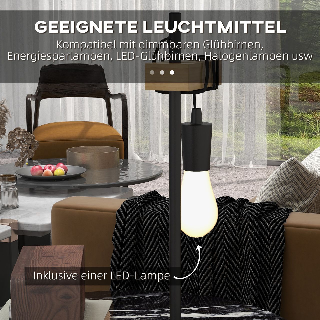 HOMCOM Tischleuchte 40 W Tischlampe, Nachttischlampe im Industrie-Stil Metall