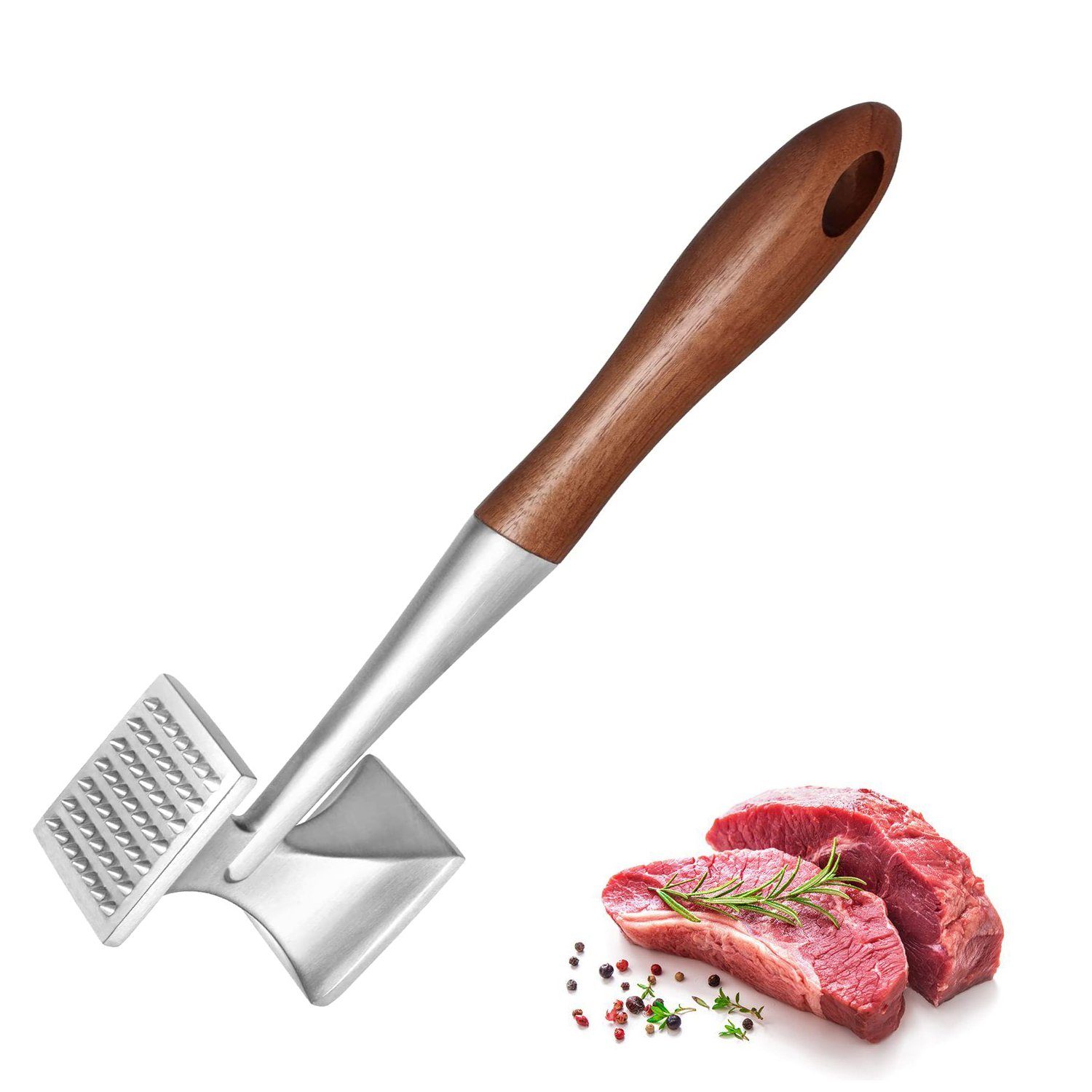 Mutoy Fleischklopfer Fleischklopfer,Doppelseitiger fleischklopfer aus Edelstahl, Edelstahl Steak Mallet,Fleischhammer,Hammer zum Klopfen von Fleisch