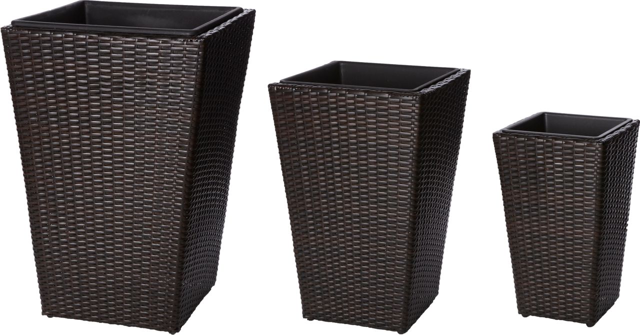 Weles Pflanzkübel Polyrattan 46 x 46 x 68 cm, 37 x 37 x 57 cm, 28 x 28 x 40 cm, bicolour braun