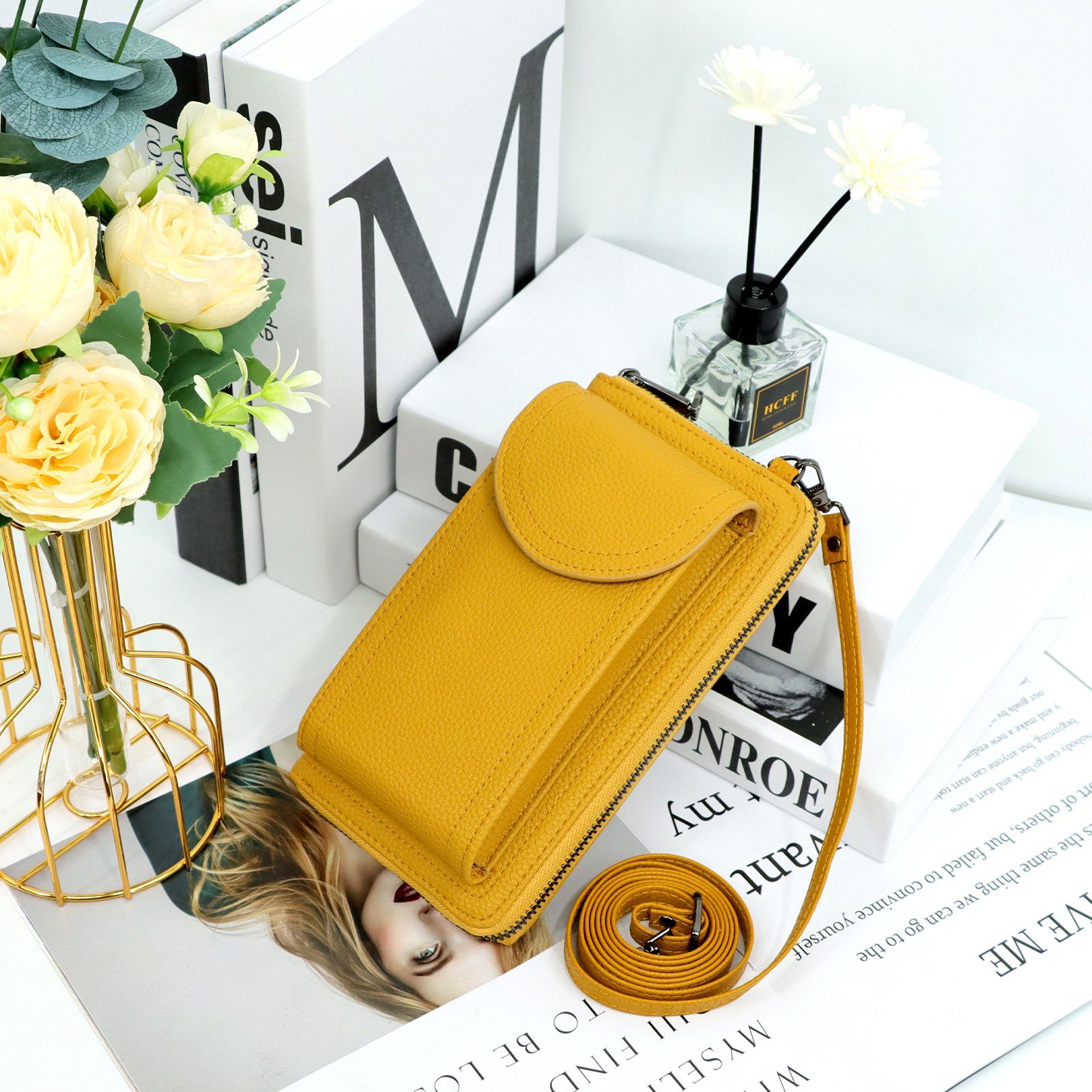 TAN.TOMI Umhängetasche Handy Umhängetasche Damen Handytasche Leder RFID Schultertasche, Klein Phone Tasche bis zu 6.7''