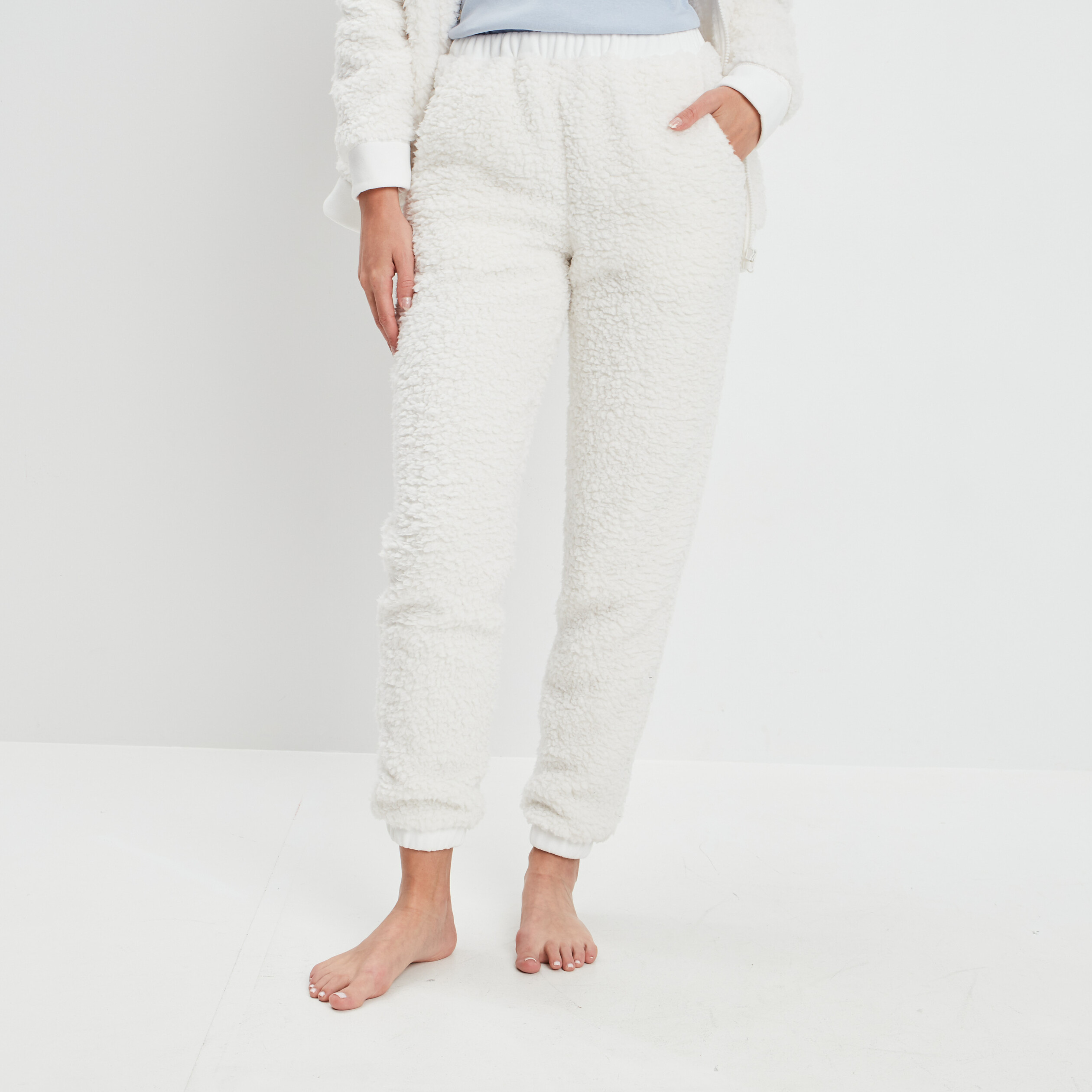 Pantalon de pyjama pelucheux ivoire femme | La Halle