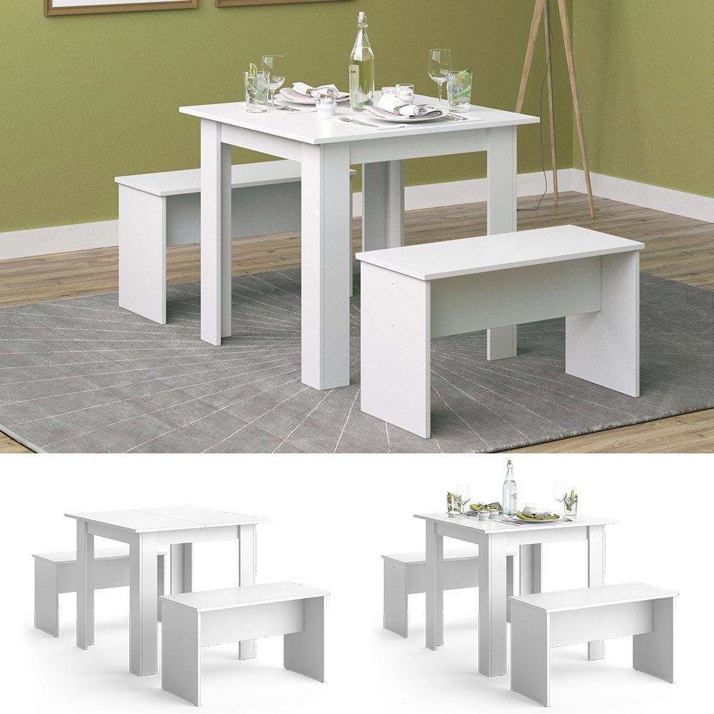 Vicco Essgruppe Tischgruppe Sitzgruppe SENTIO 80 cm Weiß, (Set, 3-tlg., 3-er Set), platzsparend
