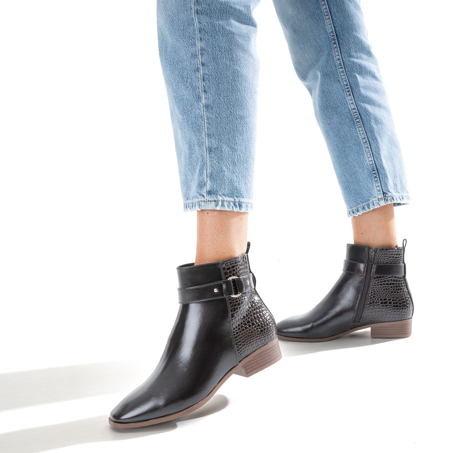 Boots marron éco-conçu détail verni effet python