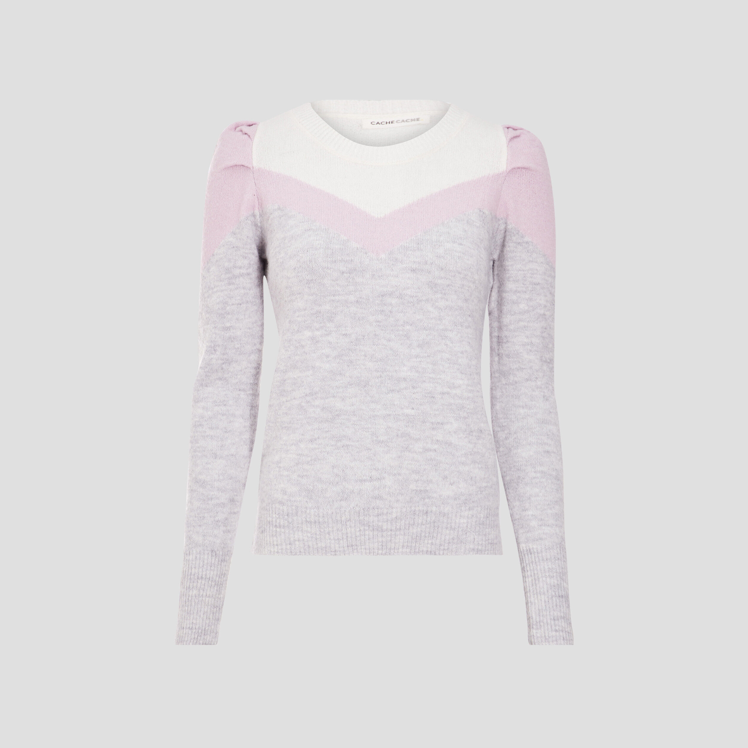Pull épaules froncées gris clair femme | Cache Cache
