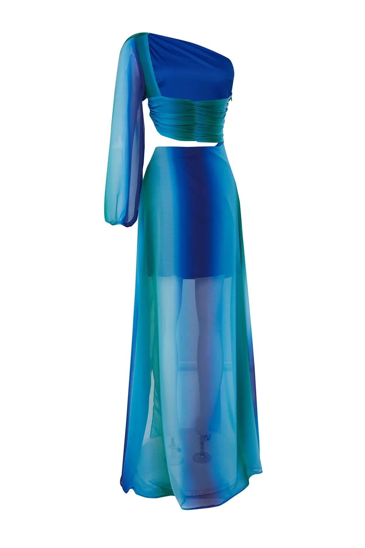 Trendyol Collection  Langes Abendkleid aus Chiffon mit Farbverlauf, mehrfarbig, mit gefüttertem Fenster/Ausschnitt-Detail TPRSS23AE00077