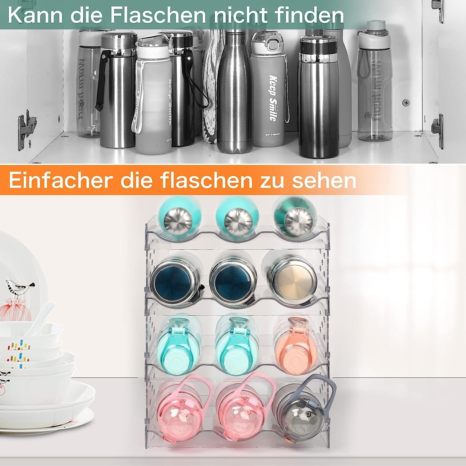 Hikeren Flaschenregal Weinregal,Stapelbar Weinflaschenhalter,bis zu 12 Flaschen,4 Etagen, 2 Schichten/4 Schichten optional, abnehmbar