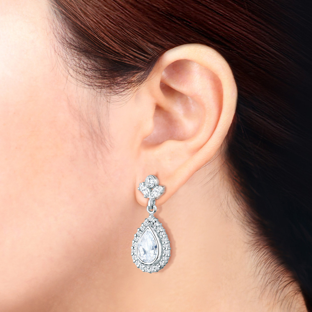 Elli Elli Boucles d'Oreilles Tige Cristaux de Zircone  Femme  (925/1000) Argent Boucles d'oreilles