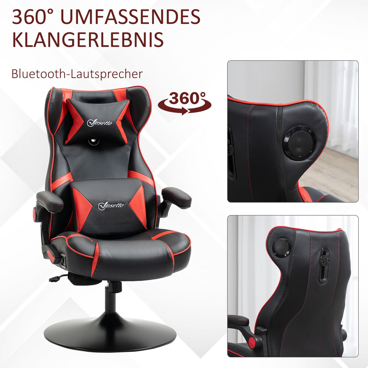 HOMCOM Vinsetto Gamingsessel mit Wippfunktion Gamingstuhl mit Lautsprecher Bürostuhl PU