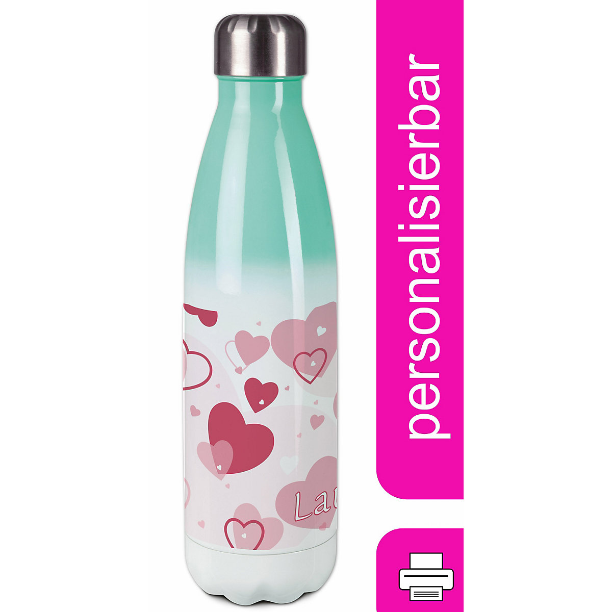 Edelstahl Kinder Thermoflasche / Trinkflasche bunt Herz Farbe rosa Spülmaschinenfest, Auslaufsicher, Bruchfest, Doppelwandig, Für Heißgetränke geeignet, Mit Deckel, Isoliert