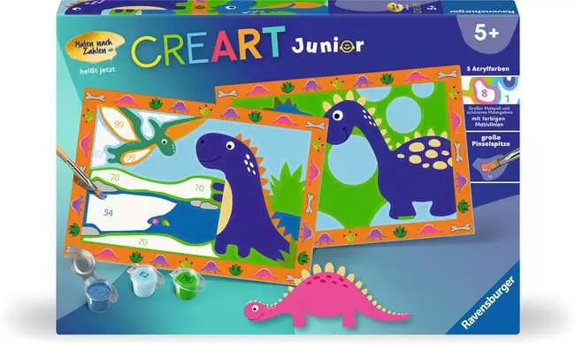 CreArt Land der Dinosaurier - Malen nach Zahlen für Kinder ab 5 Jahren