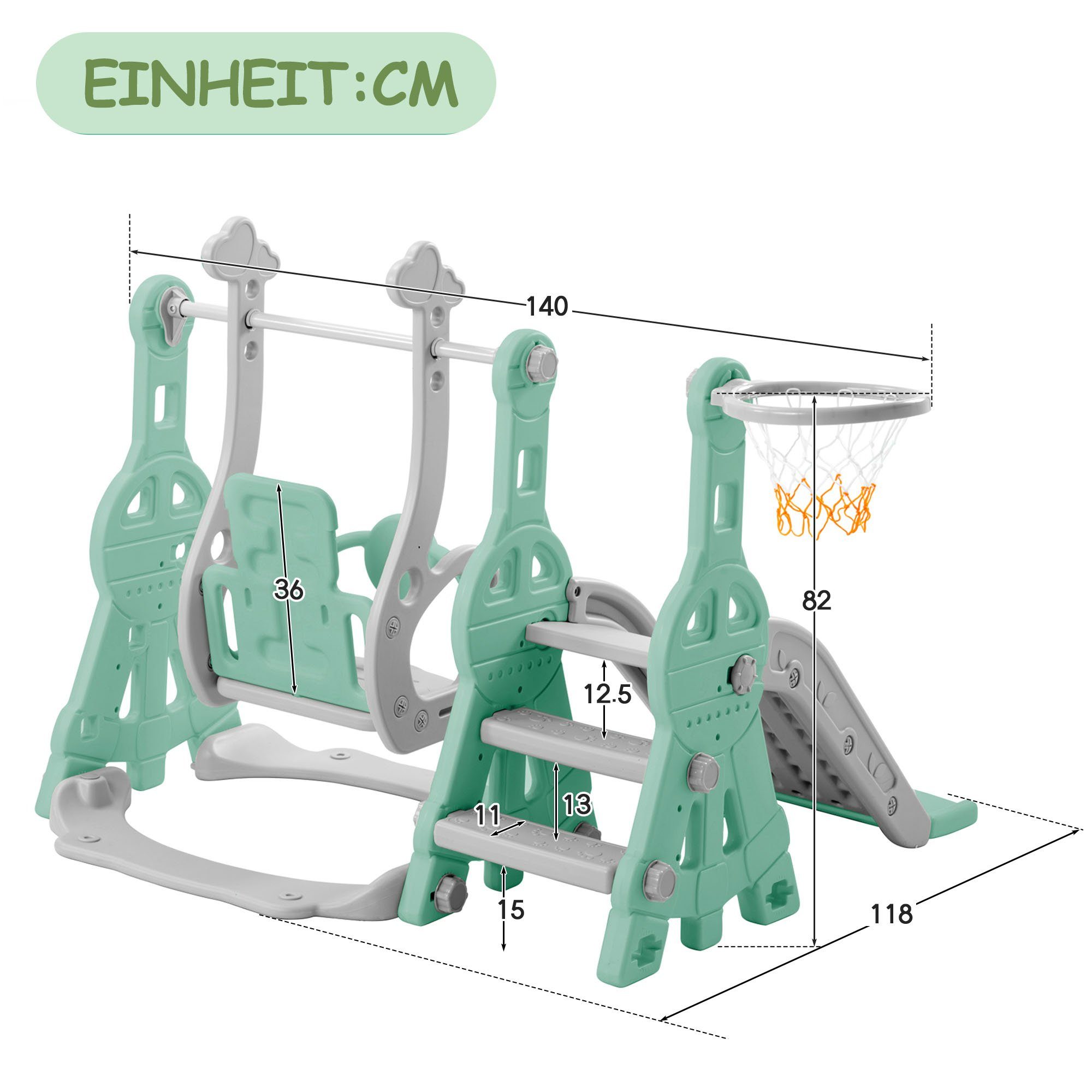 Ulife Indoor-Rutsche 4 in 1 Rutsche Kinderrutsche Fun-Slide Schaukel mit Basketballkorb, für In- und Outdoor